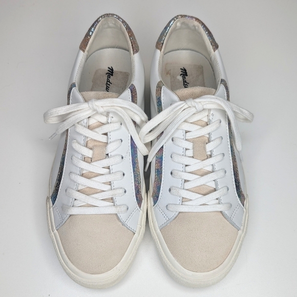 Madewell Sidewalk low top sneakers white leather iridescent stripe size 8.5 - Picture 2 of 9